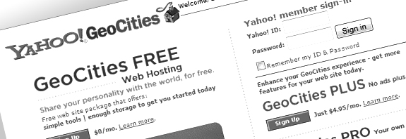 Original Yahoo-Geocities Co-branded Landing Page